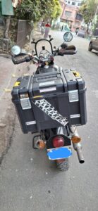 Motorcycle rear top box 45L mounted on bike with IP54 water-resistant hard shell storage case